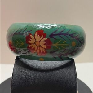Floral Green Turquoise Wooden Bangle Bracelet